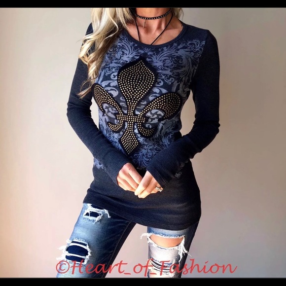 Vocal Long Sleeve Embellished Thermal Graphic Top - Picture 2 of 7